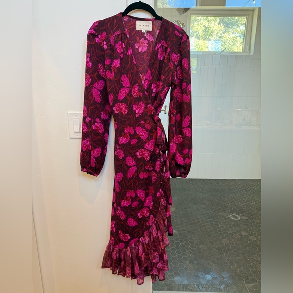 Anthropologie Dresses & Skirts - Anthropologie (Painter) Fuchsia and Plum Floral Long Sleeve Wrap Dress